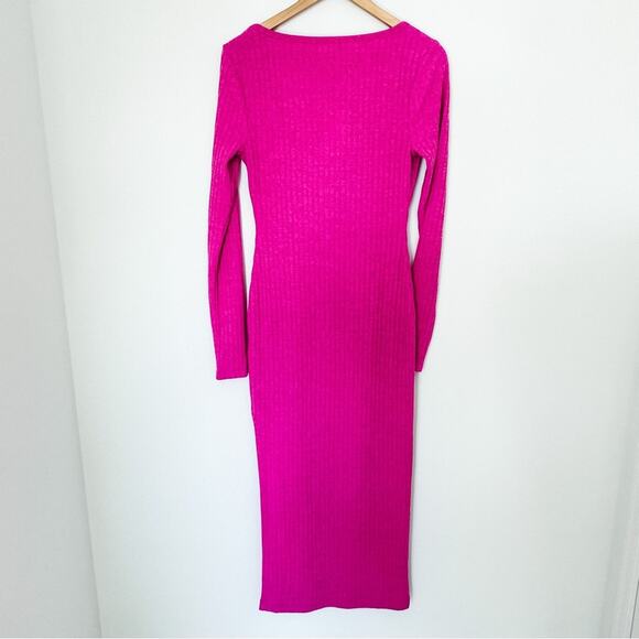 NWT Lovers + Friends Naomi Raspberry Ribbed Long Sleeve Midi Dress - Picture 3 of 6
